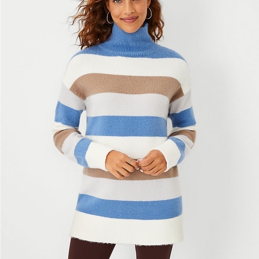 ANN TAYLOR Striped Turtleneck Tunic Sweater